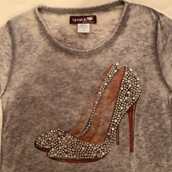 Sparkle by Stoopher burnout tee with embellished high heels girls size 10 - Picture 2 of 5